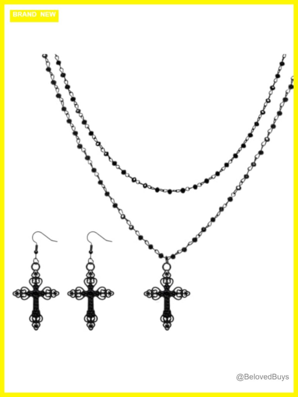 Gothic Filigree Cross Necklace & Dangle Earrings Jewelry Set